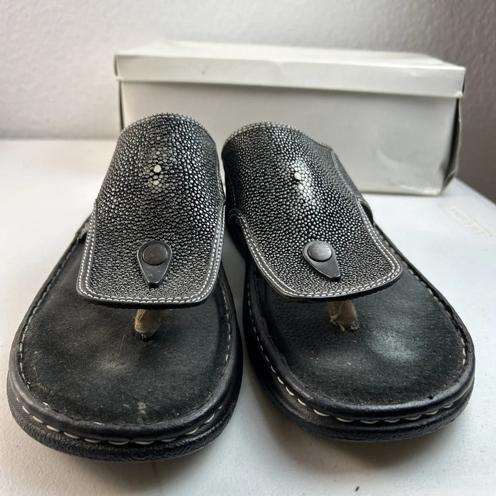 Ray Safari Exotic Leather Sandals Stingray‎ Black Mens Size 14